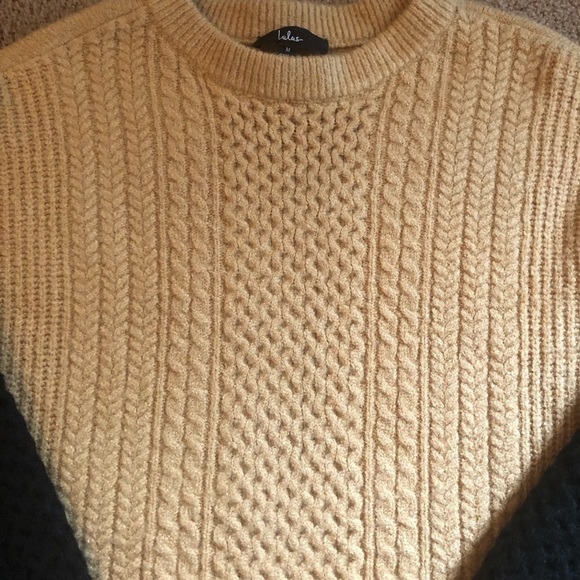 Lulus Falling for Fall Beige and Black Color Block Sweater Dress M Cable Knit - Picture 6 of 10